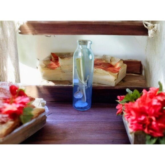 Glass Spell Bottle With Cork & Sealed Scroll 8" Clear & Blue - Picture 2 of 10